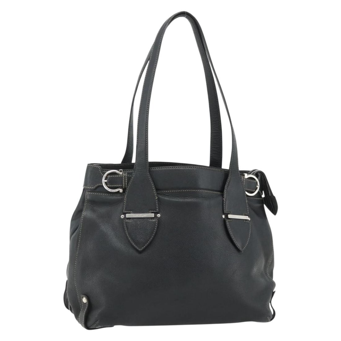 Salvatore Ferragamo black silver leather women tote bag Italy: Salvatore Ferragamo black silver leather women tote bag Italy This Salvatore Ferragamo tote bag is crafted from black leather with silver-tone accents. Designed for women, it features a spacious inter