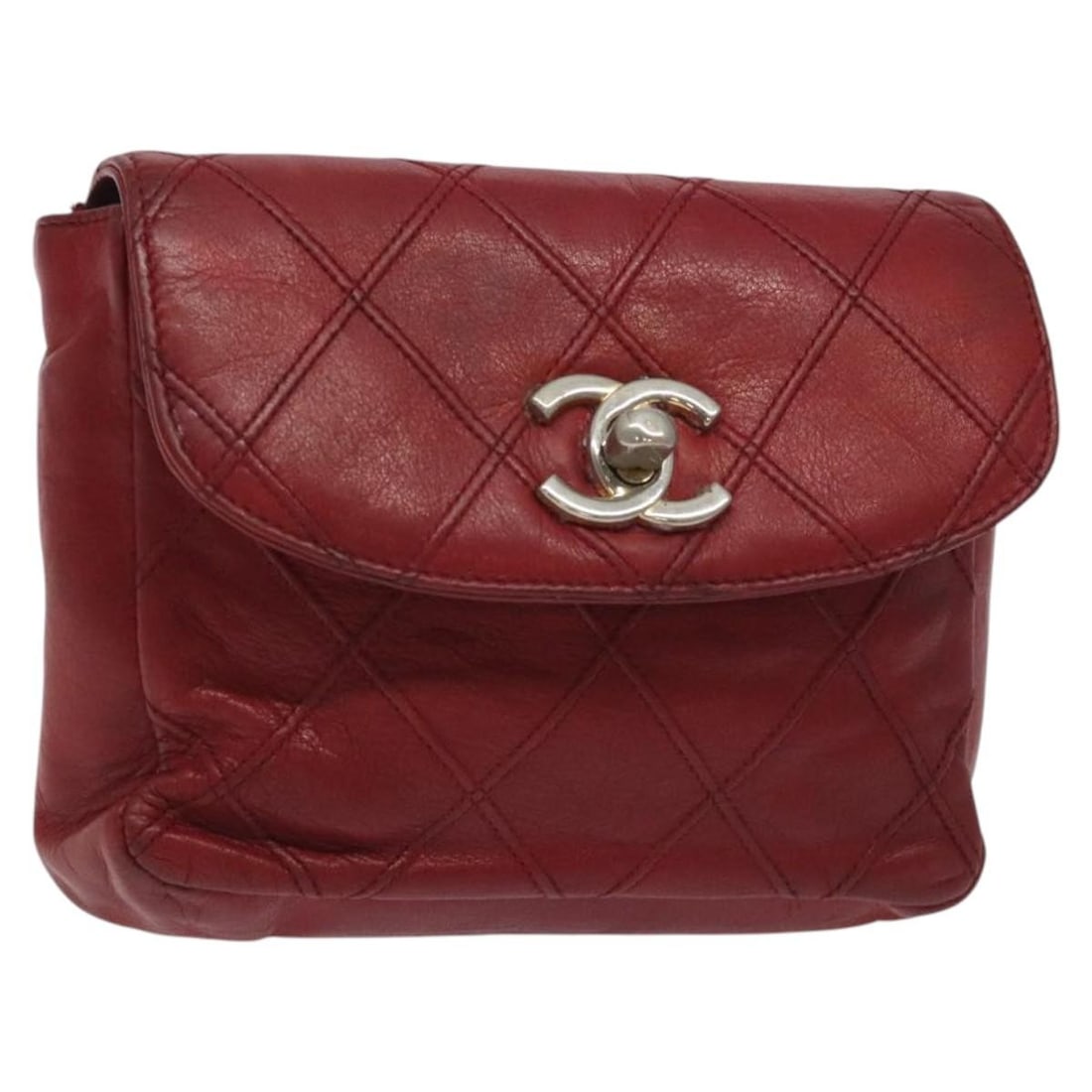 CHANEL Bicolore Lamb Skin Waist Bag Red Gold CC: CHANEL Bicolore Lamb Skin Waist Bag Red Gold CC CHANEL bicolore waist bag in lamb skin with a red and gold color combination. Made in Italy, this women's waist bag measures approximately 13 cm wide, 1