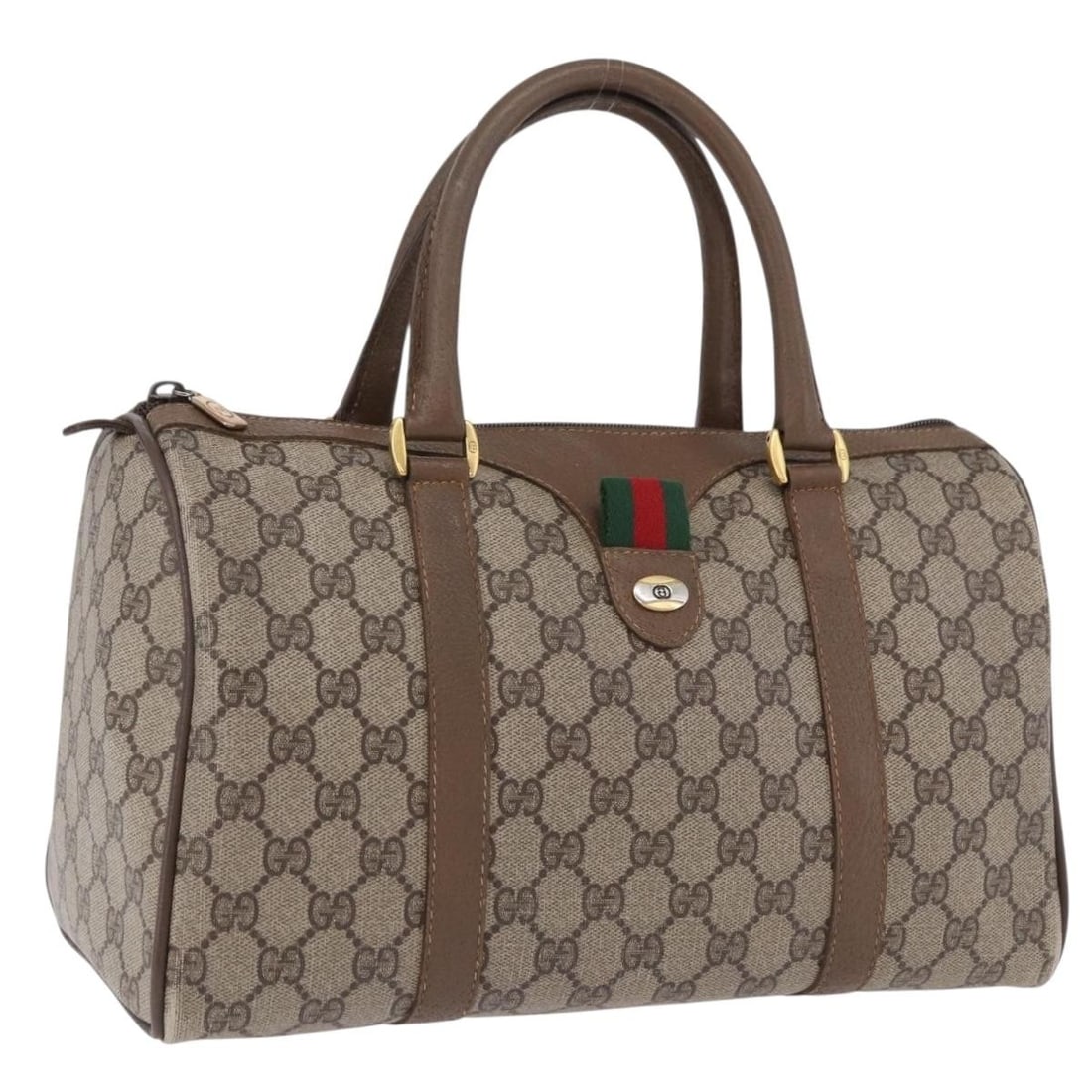 GUCCI Sherry Line GG Supreme Beige PVC Leather Hand Bag 69 02 007: GUCCI Sherry Line GG Supreme Beige PVC Leather Hand Bag 69 02 007 Gucci GG Supreme Web Sherry Line hand bag in beige and gold, made in Italy from PVC leather and GG canvas. The bag is a women's style 