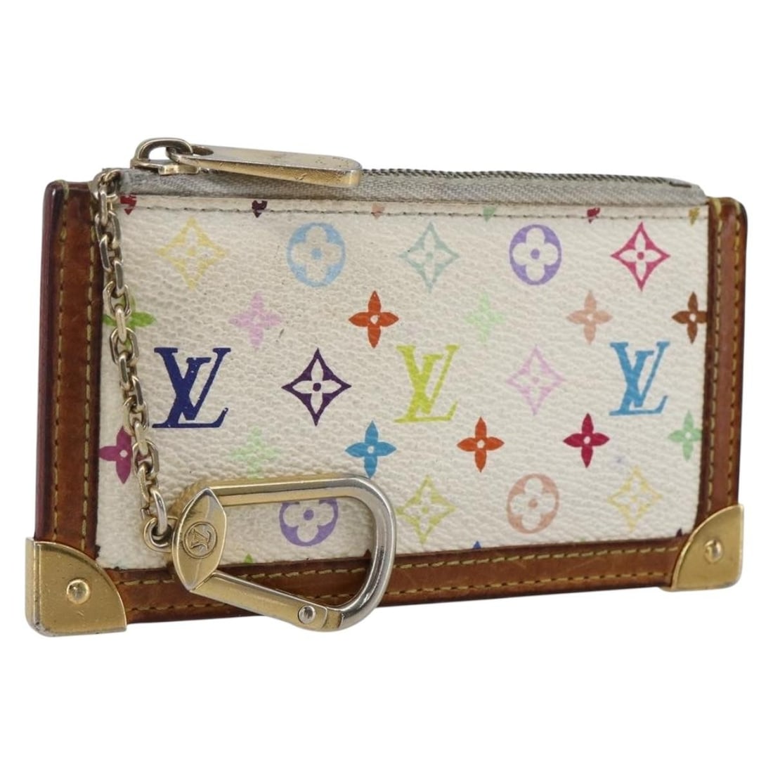 Louis Vuitton Multicolor Monogram White Canvas Coin Purse M92655: Louis Vuitton Multicolor Monogram White Canvas Coin Purse M92655 This Louis Vuitton Monogram Multicolor Pochette Cles coin purse features the signature white coated canvas adorned with the iconic mult