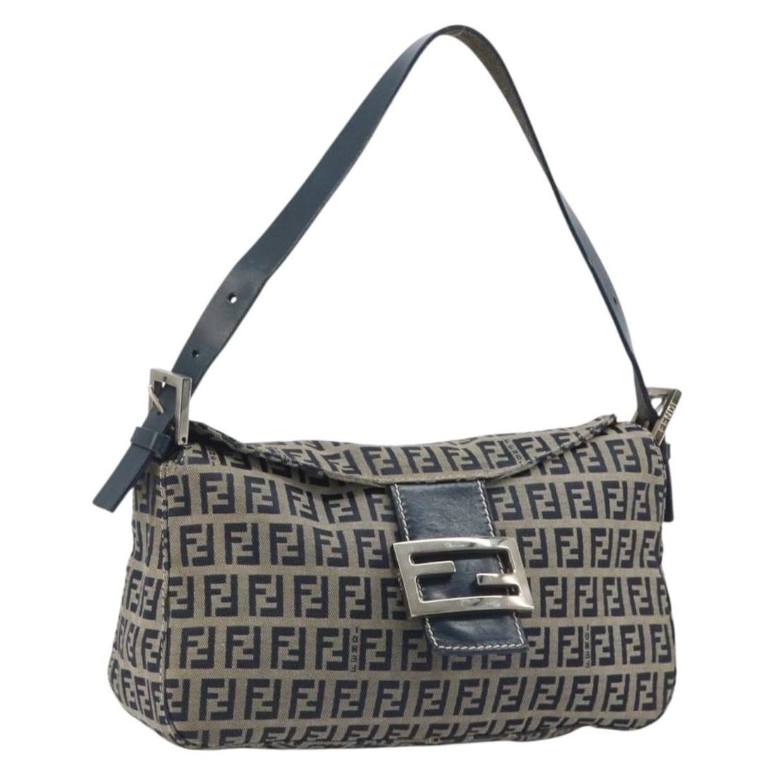 Fendi Mamma Baguette Navy Zucchino Canvas Shoulder Bag Silver Tone (1 of 18)