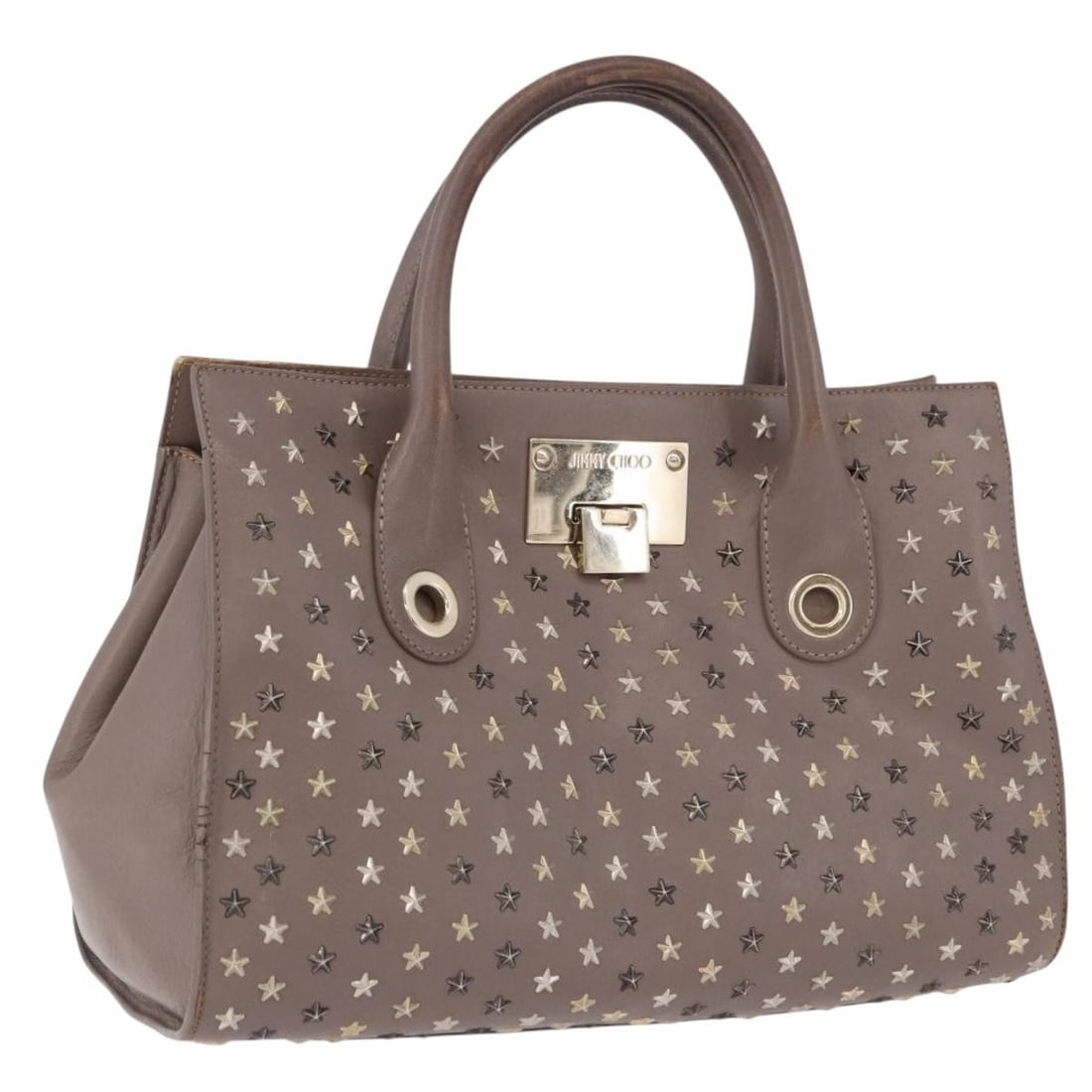 Jimmy Choo Riley Small Leather Handbag Gray Gold Studded (1 of 18)