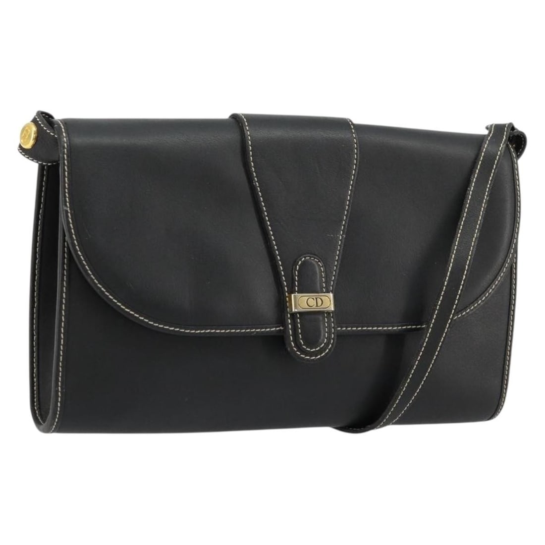 Black Leather Christian Dior Shoulder Bag Gold Trim France: Black Leather Christian Dior Shoulder Bag Gold Trim France This Christian Dior shoulder bag is crafted from black and gold leather and features a classic, structured silhouette. Designed for women, it