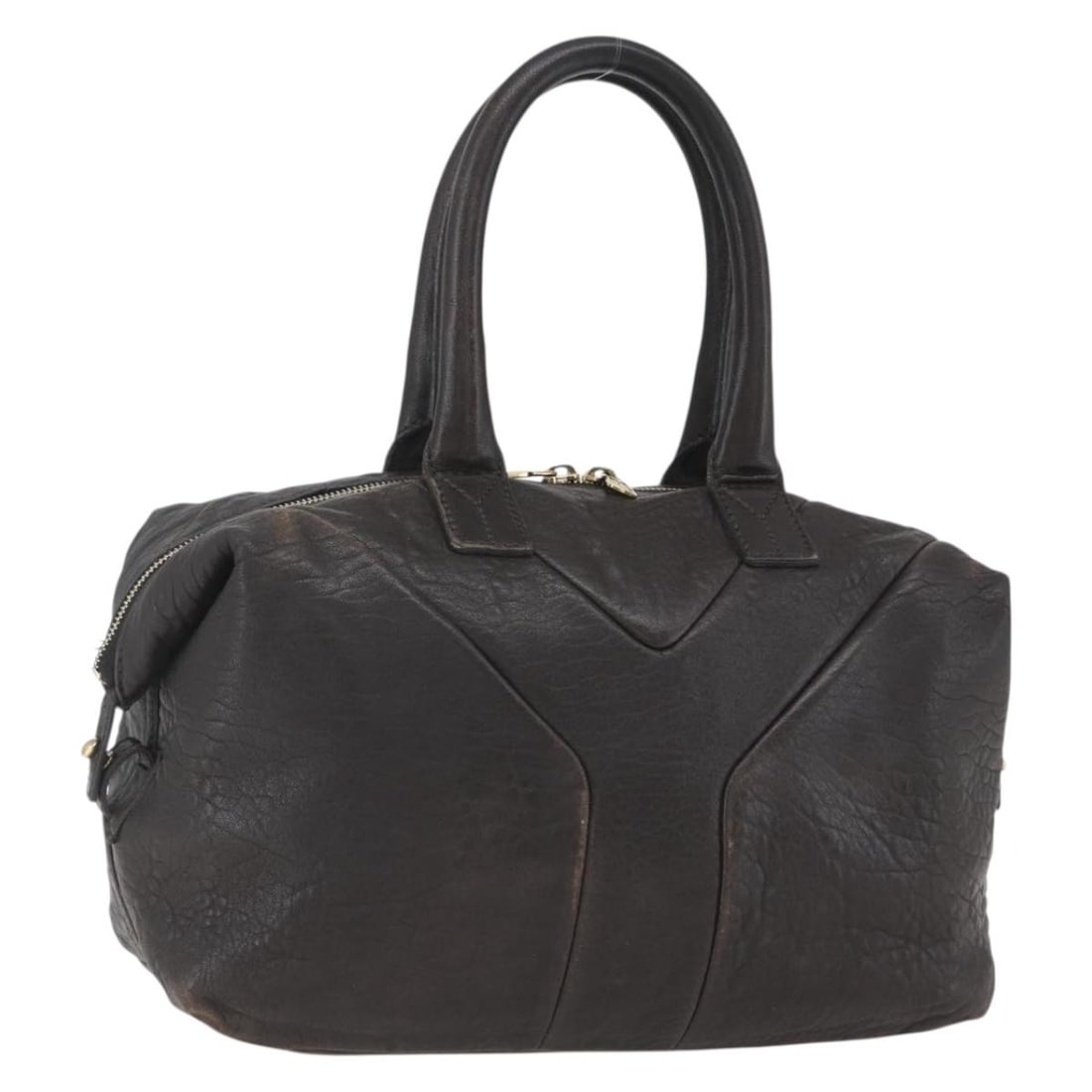 Saint Laurent leather Boston handbag dark brown gold tone: Saint Laurent leather Boston handbag dark brown gold tone Saint Laurent Easy Boston Bag in dark brown leather with gold-tone exterior details. This women's Boston Bag was made in Italy and measures ap