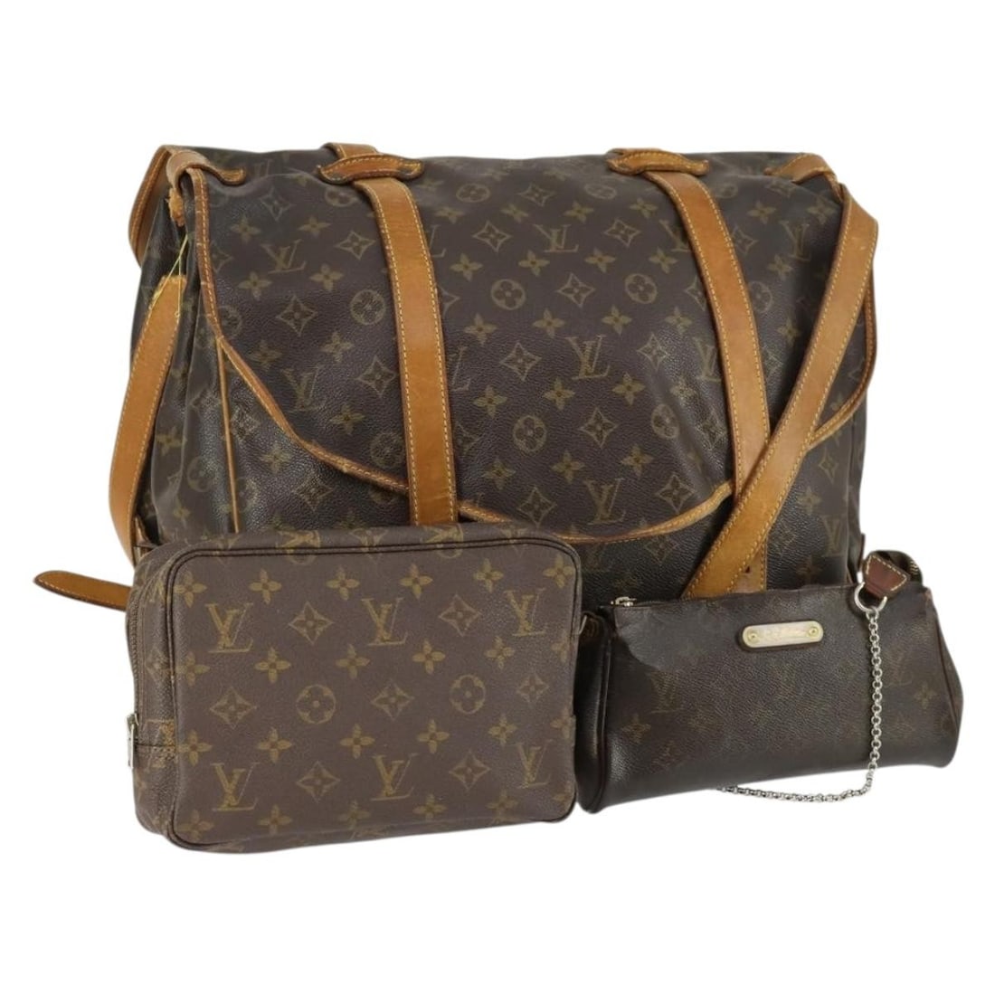 Louis Vuitton Monogram Canvas Shoulder Bag Lot of 3 LV: Louis Vuitton Monogram Canvas Shoulder Bag Lot of 3 LV Louis Vuitton Monogram Shoulder Bag in Monogram Canvas. This old-model item features a zipper made by CLAIR and is offered as a special bundle se