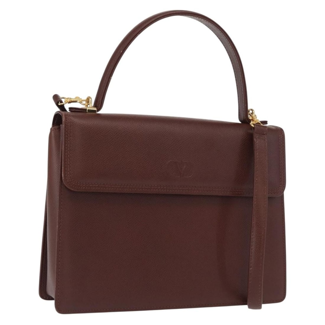 Brown Leather Valentino 2way Handbag with Gold Accents and Shoulder Strap (1 of 18)