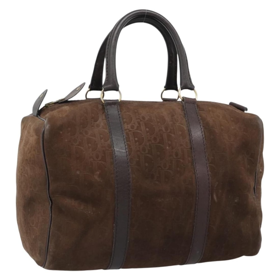 Christian Dior Trotter Boston Bag in Brown Suede and Canvas: Christian Dior Trotter Boston Bag in Brown Suede and Canvas Christian Dior Boston bag in brown and gold, made from suede and Trotter canvas. Made in France, this bag measures approximately 31 cm W x 1