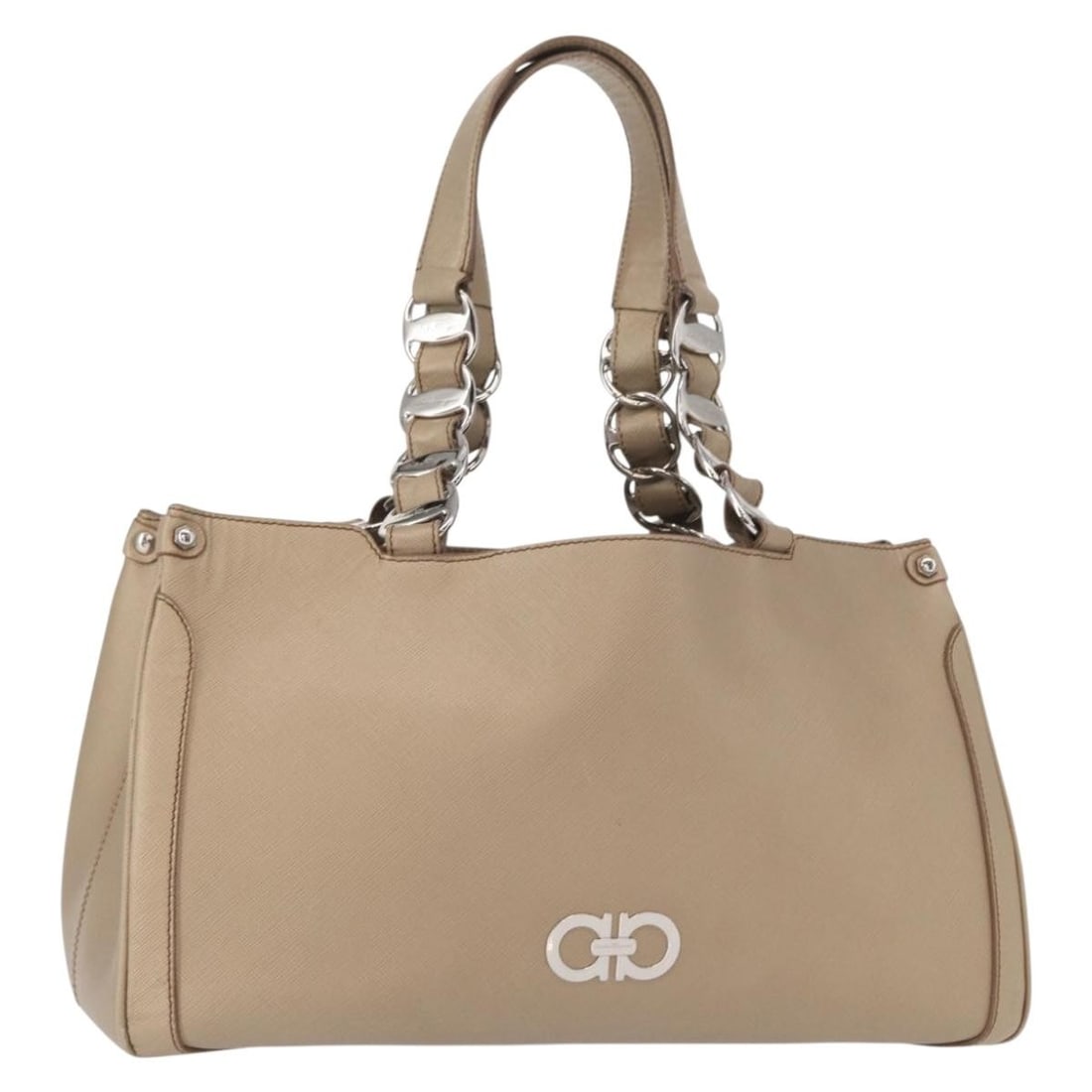 Salvatore Ferragamo Beige Leather Tote Bag Silver Auth DH-21 7826 (1 of 18)