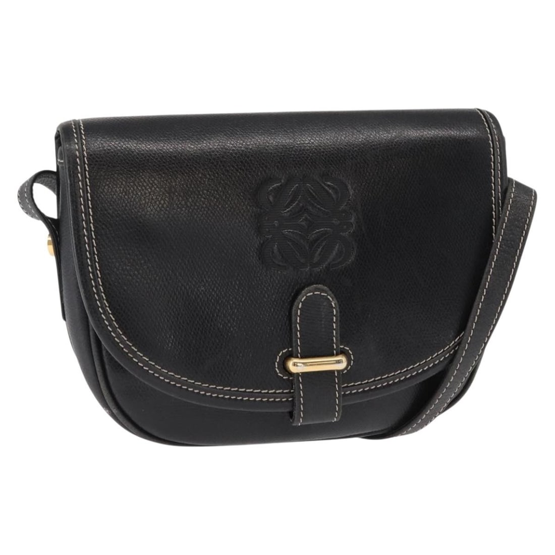 LOEWE Black Gold Leather Anagram Shoulder Bag Authenticated: LOEWE Black Gold Leather Anagram Shoulder Bag Authenticated This LOEWE Anagram Shoulder Bag is a stylish accessory crafted from premium leather in a striking black and gold color scheme. Designed for 