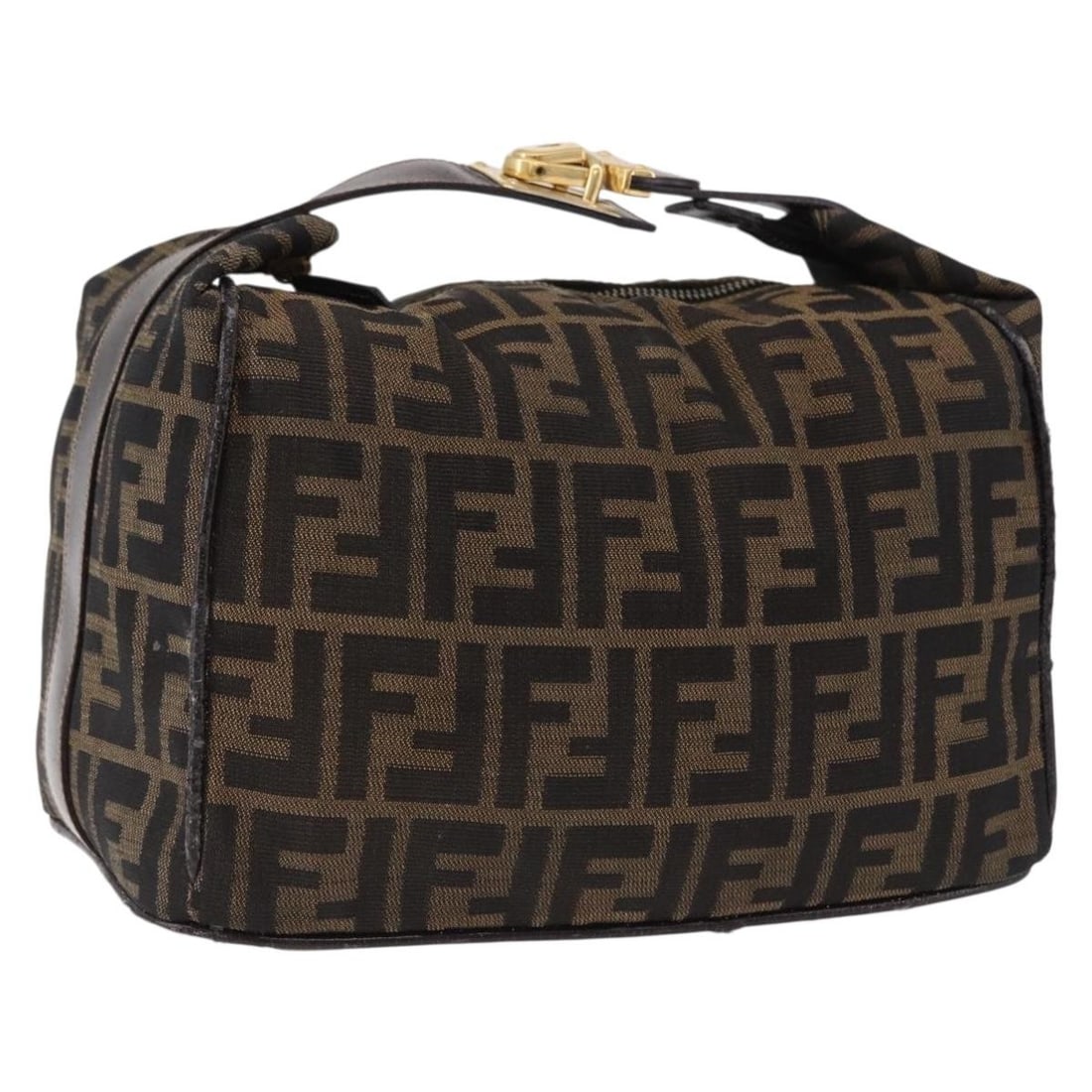 FENDI Zucca Canvas Vanity Handbag Brown Gold Tone Italy: FENDI Zucca Canvas Vanity Handbag Brown Gold Tone Italy Fendi Zucca Canvas vanity hand bag in brown and gold, made in Italy. This women's hand bag features Zucca canvas exterior material, an approxima