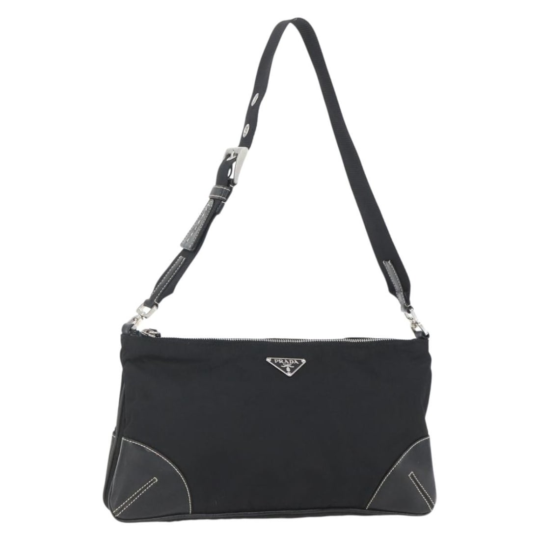PRADA nylon shoulder bag black with dust bag guarantee card: PRADA nylon shoulder bag black with dust bag guarantee card Authentic Prada shoulder bag in black nylon with silver-tone accents. This women's bag includes a dust bag and guarantee card. Condition is 