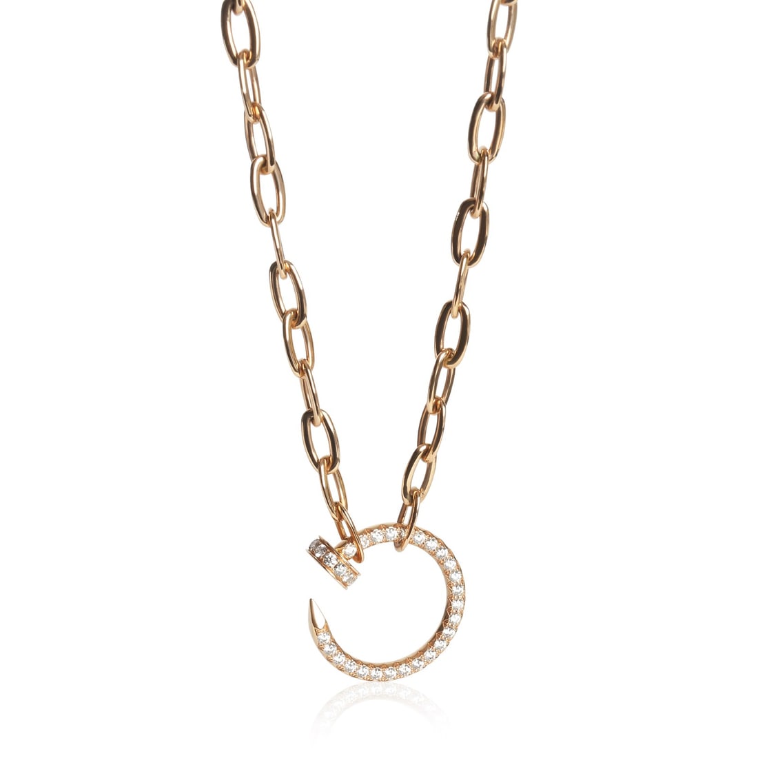 Cartier Juste Un Clou 18k Rose Gold Diamond Necklace with Box Papers: Cartier Juste Un Clou 18k Rose Gold Diamond Necklace with Box Papers Cartier Juste Un Clou necklace in 18k rose gold, accented with white diamonds. This pre-owned women's necklace includes the origina