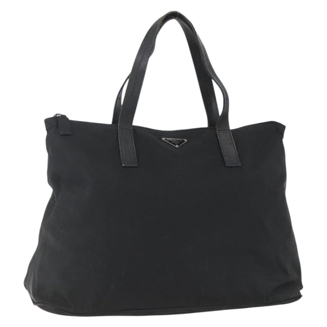 Prada nylon black silver tote bag Italy 15.4 inch: Prada nylon black silver tote bag Italy 15.4 inch This PRADA tote bag features a black nylon exterior with silver-tone accents. Designed for women, it offers a spacious interior and practical dimensio