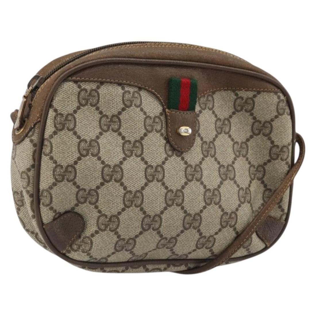 Gucci 89 02 066 GG Supreme Sherry Web Shoulder Bag Beige Gold: Gucci 89 02 066 GG Supreme Sherry Web Shoulder Bag Beige Gold Gucci shoulder bag from the GG Supreme Web Sherry Line in beige and gold. Made in Italy, this women's bag is crafted from PVC leather with