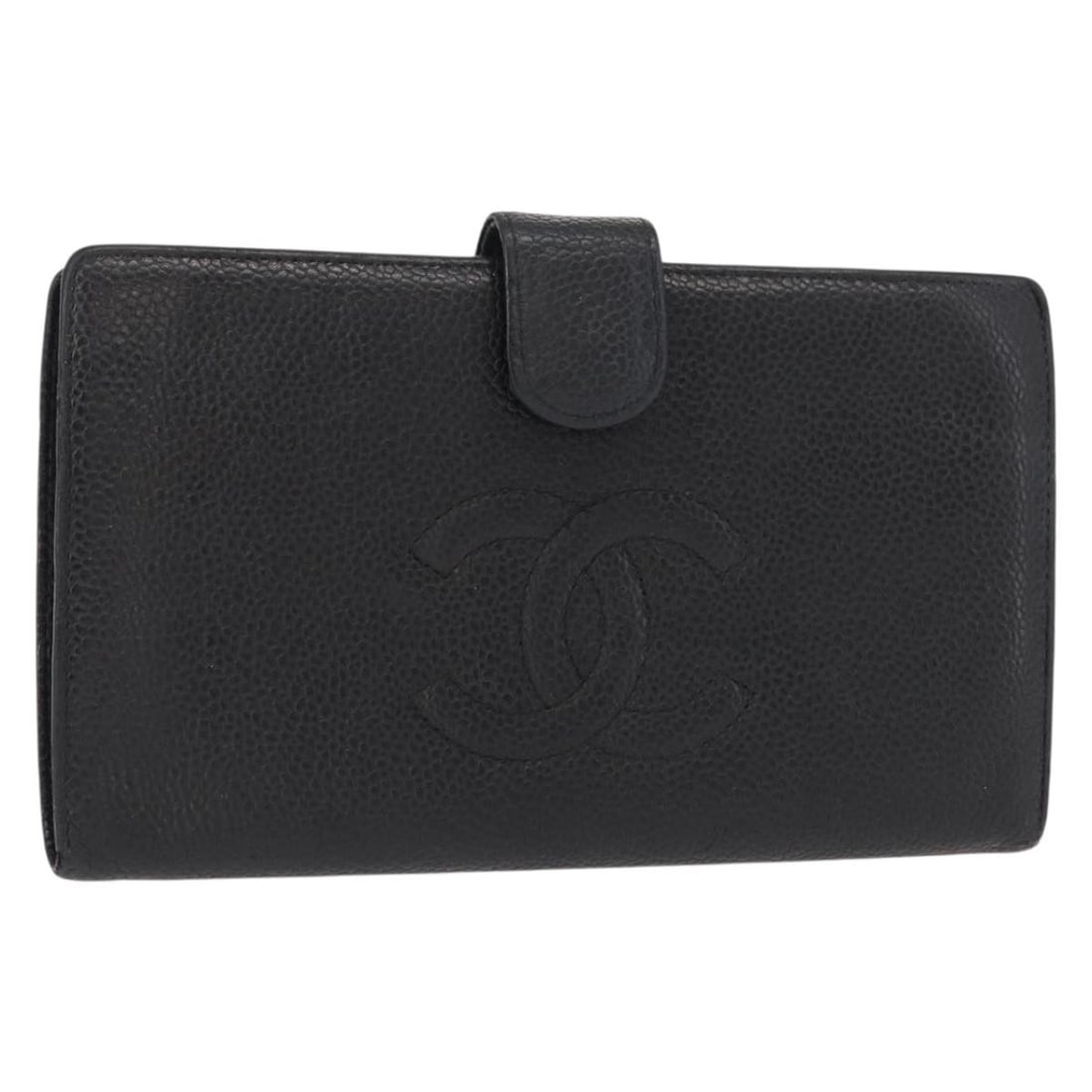 CHANEL Caviar Skin Long Wallet Black with Gold CC: CHANEL Caviar Skin Long Wallet Black with Gold CC CHANEL long wallet made in France, crafted in black caviar skin with gold-tone accents. It measures approximately W 17.5 cm x H 10 cm x D 1.5 cm. The 