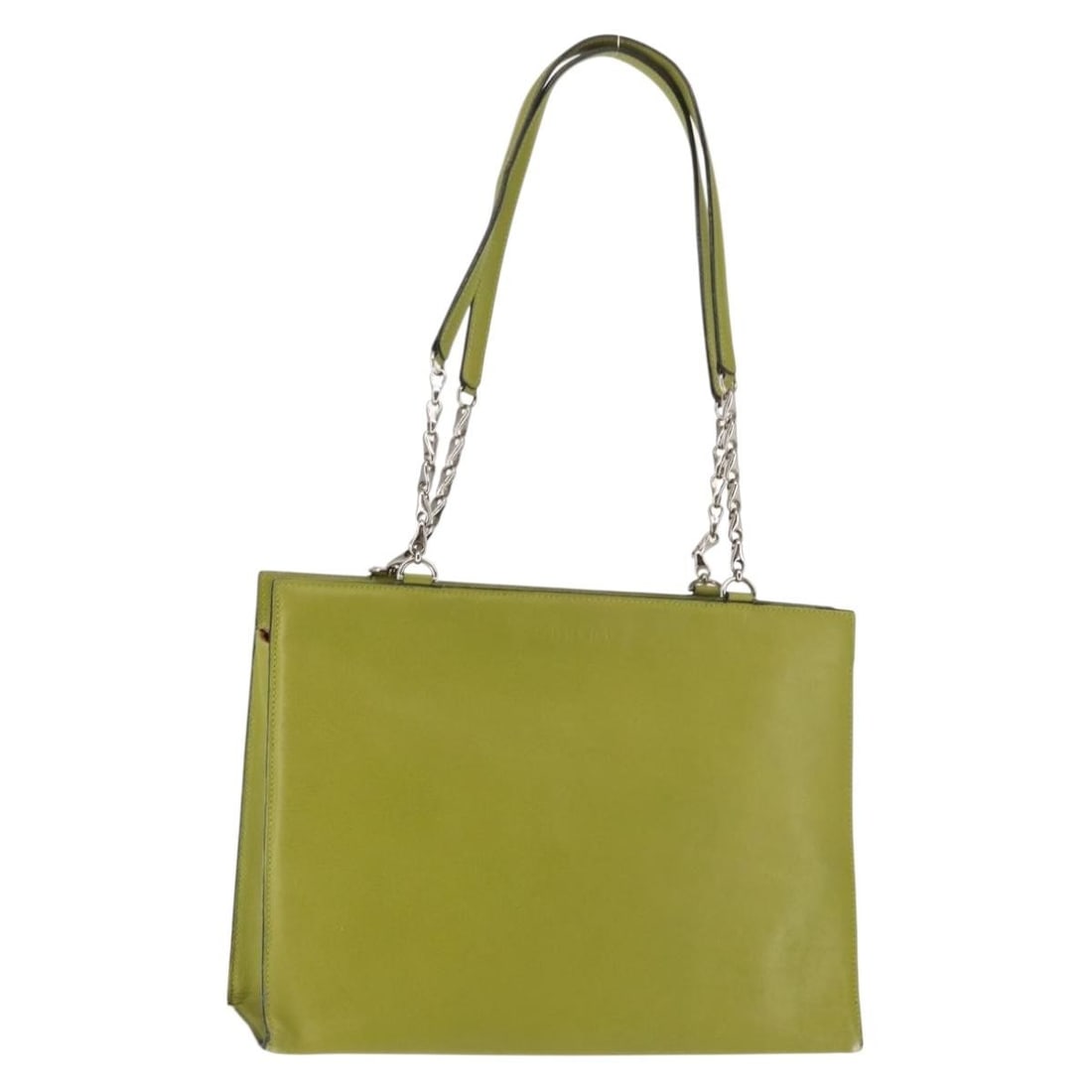 CELINE Green Silver Leather Shoulder Bag Auth BA6730 Made in Italy: CELINE Green Silver Leather Shoulder Bag Auth BA6730 Made in Italy This authentic CELINE shoulder bag is a stylish accessory crafted in Italy from high-quality leather. The exterior features a strikin