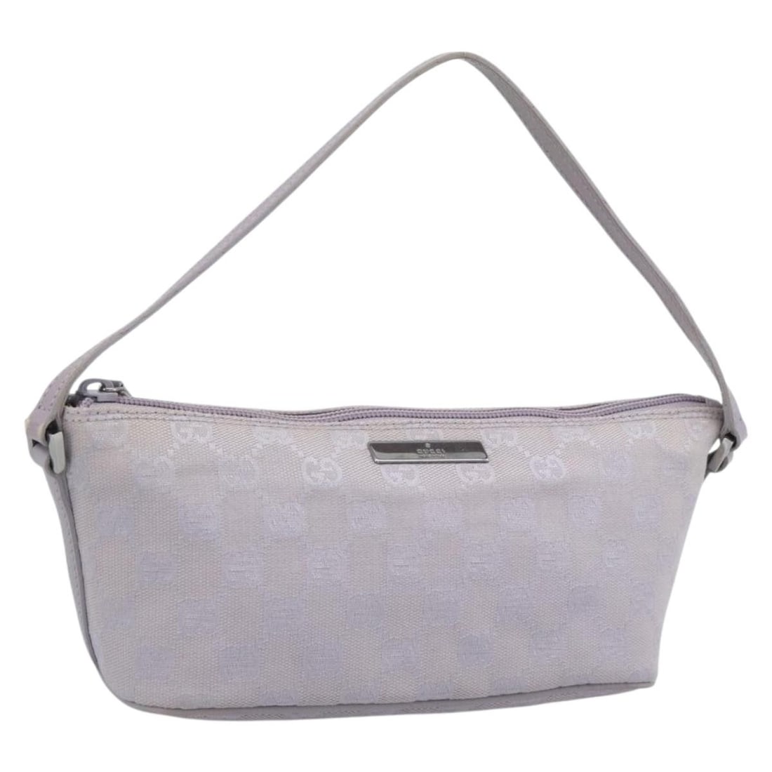 Gucci 07198 GG Canvas Accessory Pouch Lavende Silver: Gucci 07198 GG Canvas Accessory Pouch Lavende Silver Gucci accessory pouch in GG Canvas with a Lavende and Silver colorway. Made in Italy, this women's pouch measures approximately 8.3 x 4.3 x 3.1 inc