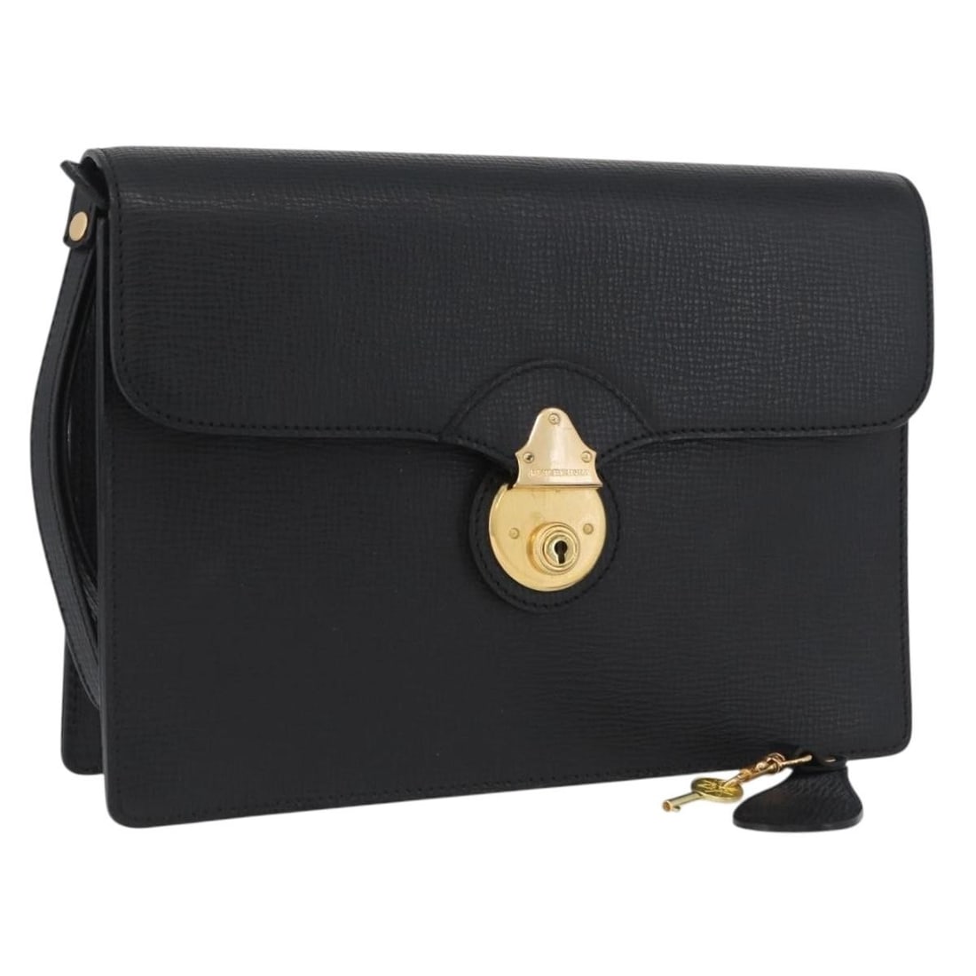 Burberry Black Leather Gold-Tone Women's Clutch Purse Italy (1 of 18)