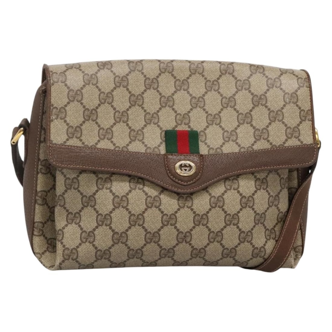 Gucci Sherry Line GG Supreme Shoulder Bag Beige Gold PVC Leather: Gucci Sherry Line GG Supreme Shoulder Bag Beige Gold PVC Leather Gucci GG Supreme Web Sherry Line shoulder bag in beige/gold, made from PVC leather and GG canvas. This pre-owned bag was made in Italy 