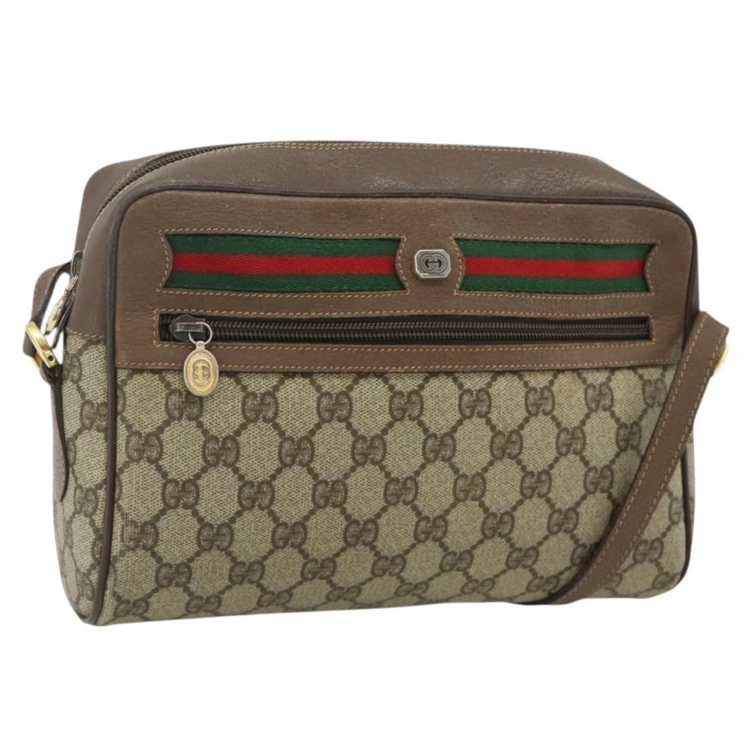 Gucci Sherry Line GG Supreme beige gold shoulder bag PVC leather: Gucci Sherry Line GG Supreme beige gold shoulder bag PVC leather This GUCCI GG Supreme Web Sherry Line shoulder bag features a beige and gold color scheme with PVC leather and GG canvas exterior. Desi