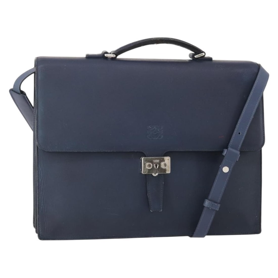LOEWE Anagram Leather 2 Way Business Bag Navy Silver (1 of 18)