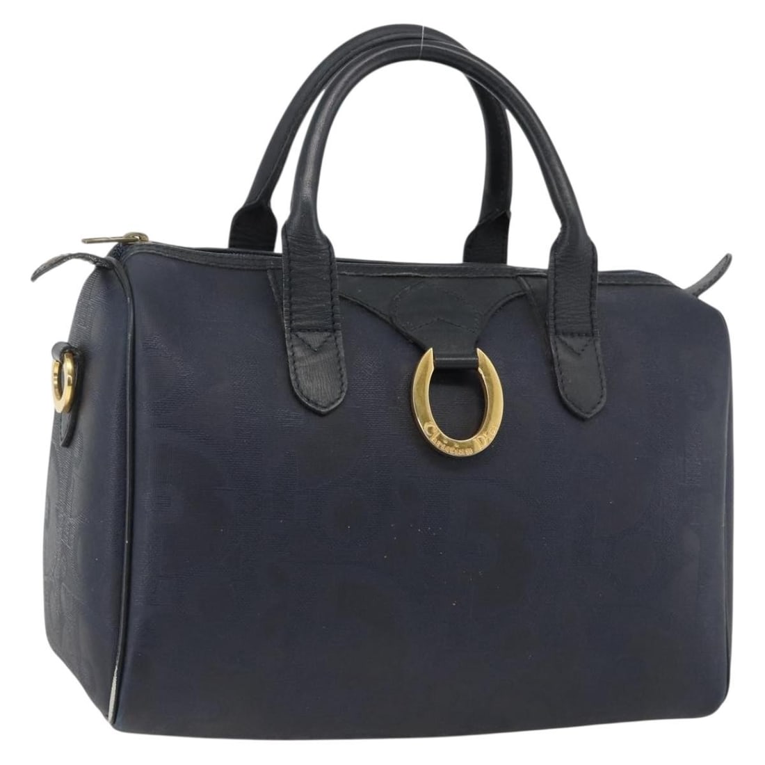 Christian Dior Trotter Navy Canvas Leather Handbag France: Christian Dior Trotter Navy Canvas Leather Handbag France This Christian Dior hand bag is crafted in Trotter canvas with a navy and gold exterior. Made in France, it features a structured silhouette w