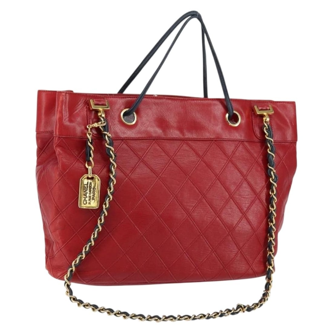 CHANEL Bicolore Lamb Skin Shoulder Bag Red Gold Chain CC: CHANEL Bicolore Lamb Skin Shoulder Bag Red Gold Chain CC A CHANEL Bicolore chain shoulder bag in red and gold lamb skin, made in Italy. This shoulder bag features a chain strap and handle, and the lis