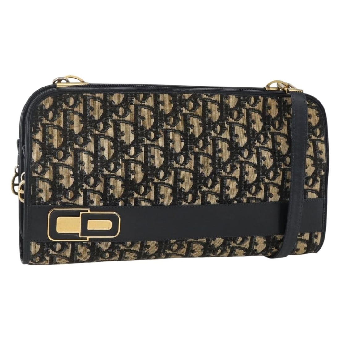 Navy and Gold Dior Trotter Canvas Women's Shoulder Bag from France: Navy and Gold Dior Trotter Canvas Women's Shoulder Bag from France This Christian Dior Trotter Canvas Shoulder Bag features a navy and gold exterior with the iconic Trotter Canvas pattern. Designed fo