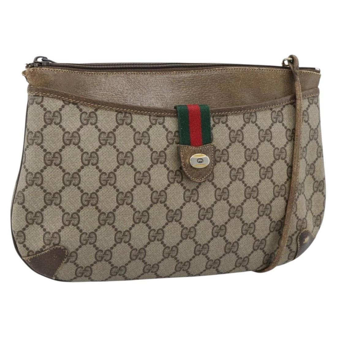 Gucci Sherry Line GG Supreme PVC Shoulder Bag Beige Gold: Gucci Sherry Line GG Supreme PVC Shoulder Bag Beige Gold Gucci GG Supreme Web Sherry Line shoulder bag in beige and gold, made from PVC leather and GG canvas. It features a shoulder strap with an appr
