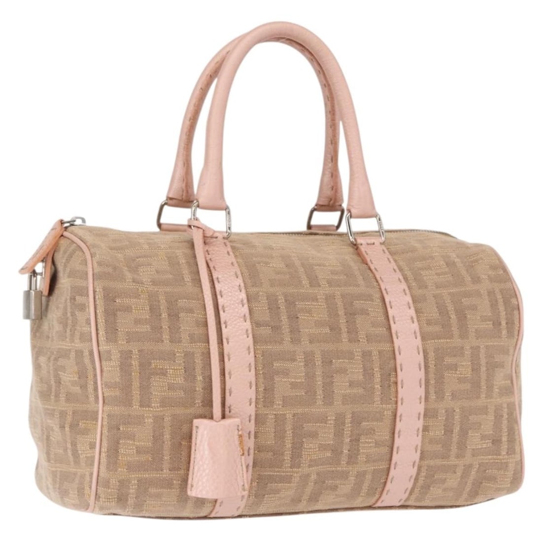 Fendi Zucca Canvas Beige Silver Women's Handbag with Padlock and Keys: Fendi Zucca Canvas Beige Silver Women's Handbag with Padlock and Keys This FENDI Zucca Canvas hand bag features a beige and silver color scheme and is crafted from signature Zucca canvas. Designed for
