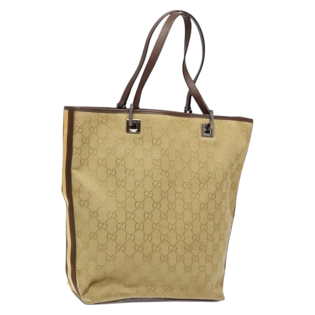 Gucci 31243 GG Canvas Tote Handbag Beige Brown Silver: Gucci 31243 GG Canvas Tote Handbag Beige Brown Silver Authentic Gucci tote bag in beige, brown, and silver GG canvas. This women's bag is made in Italy and features a compact tote silhouette with dual