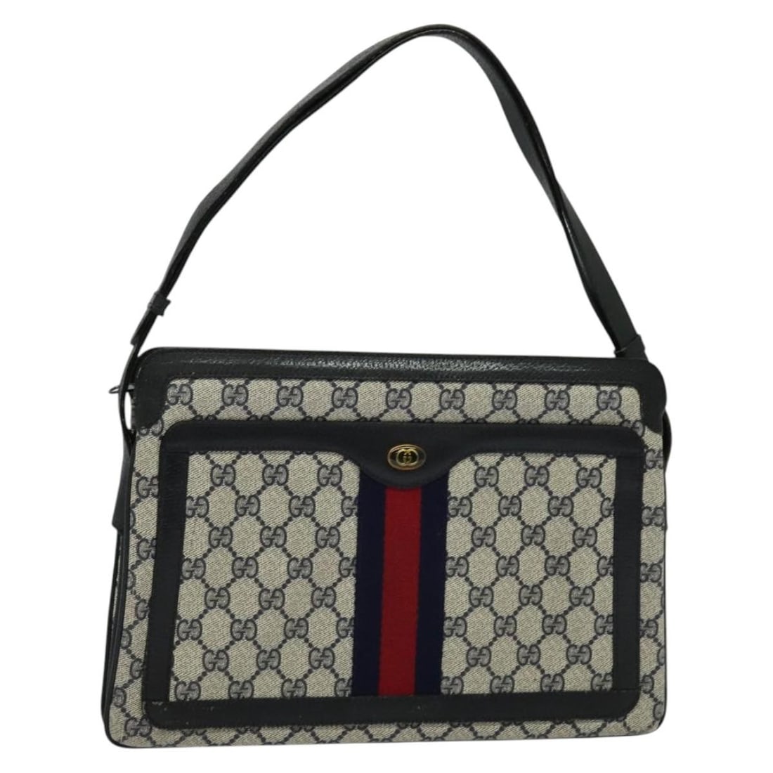 Gucci 904 02 013 GG Supreme Sherry Shoulder Bag Navy Gold PVC Leather: Gucci 904 02 013 GG Supreme Sherry Shoulder Bag Navy Gold PVC Leather A Gucci GG Supreme Sherry Line shoulder bag made in Italy, crafted from PVC leather and GG canvas in navy and gold. It features a 