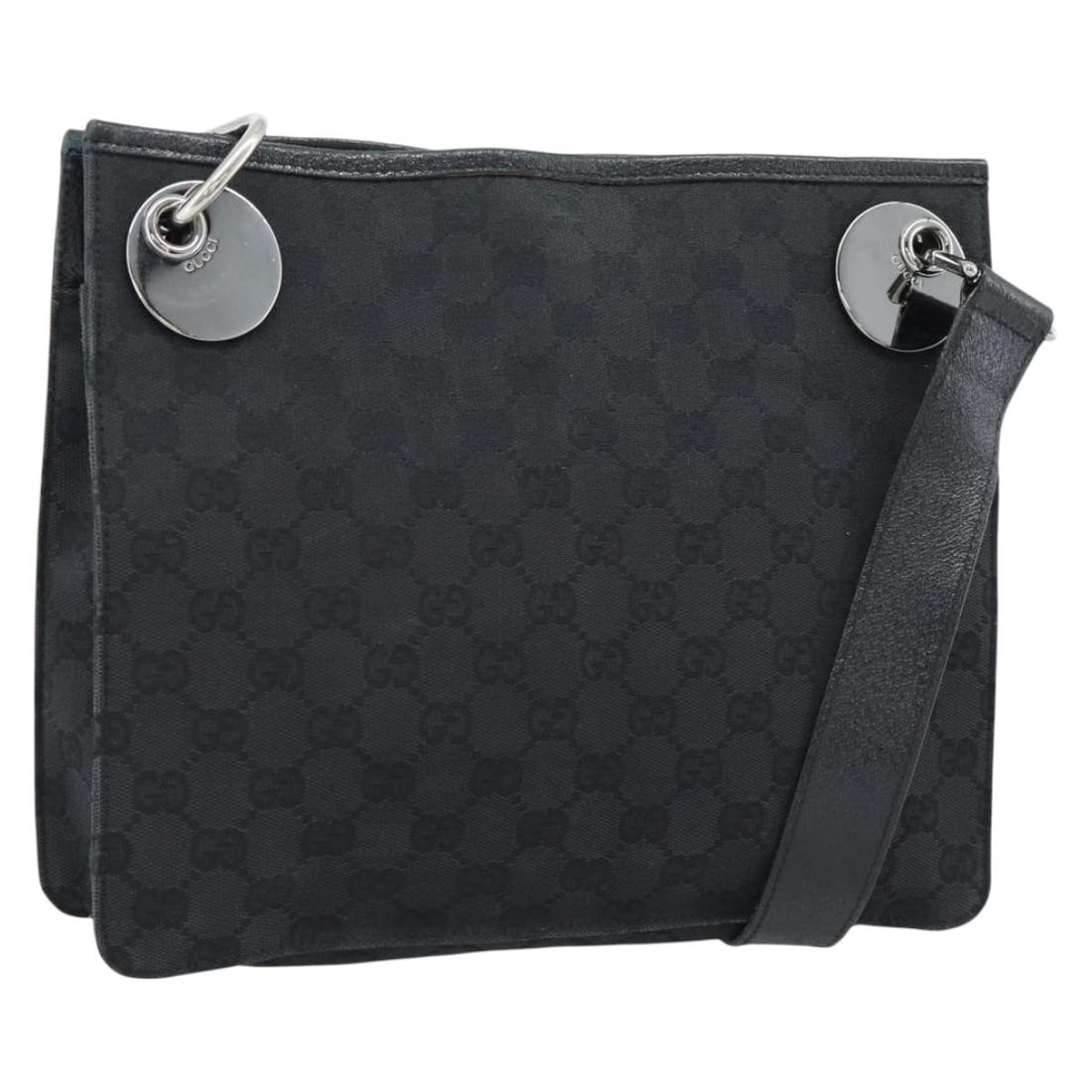 Gucci 120841 GG Canvas Shoulder Bag Black Silver Tone: Gucci 120841 GG Canvas Shoulder Bag Black Silver Tone A Gucci shoulder bag in GG Canvas with a black and silver colorway. Made in Italy, this women's bag features an approximate size of 11.0 x 9.1 x 2