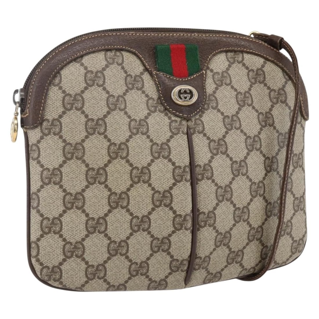Gucci GG Supreme Web Shoulder Bag Beige Gold PVC 904 02 047 Italy: Gucci GG Supreme Web Shoulder Bag Beige Gold PVC 904 02 047 Italy This Gucci GG Supreme Web Sherry Line shoulder bag features a beige and gold PVC leather and GG canvas exterior. The bag is designed w
