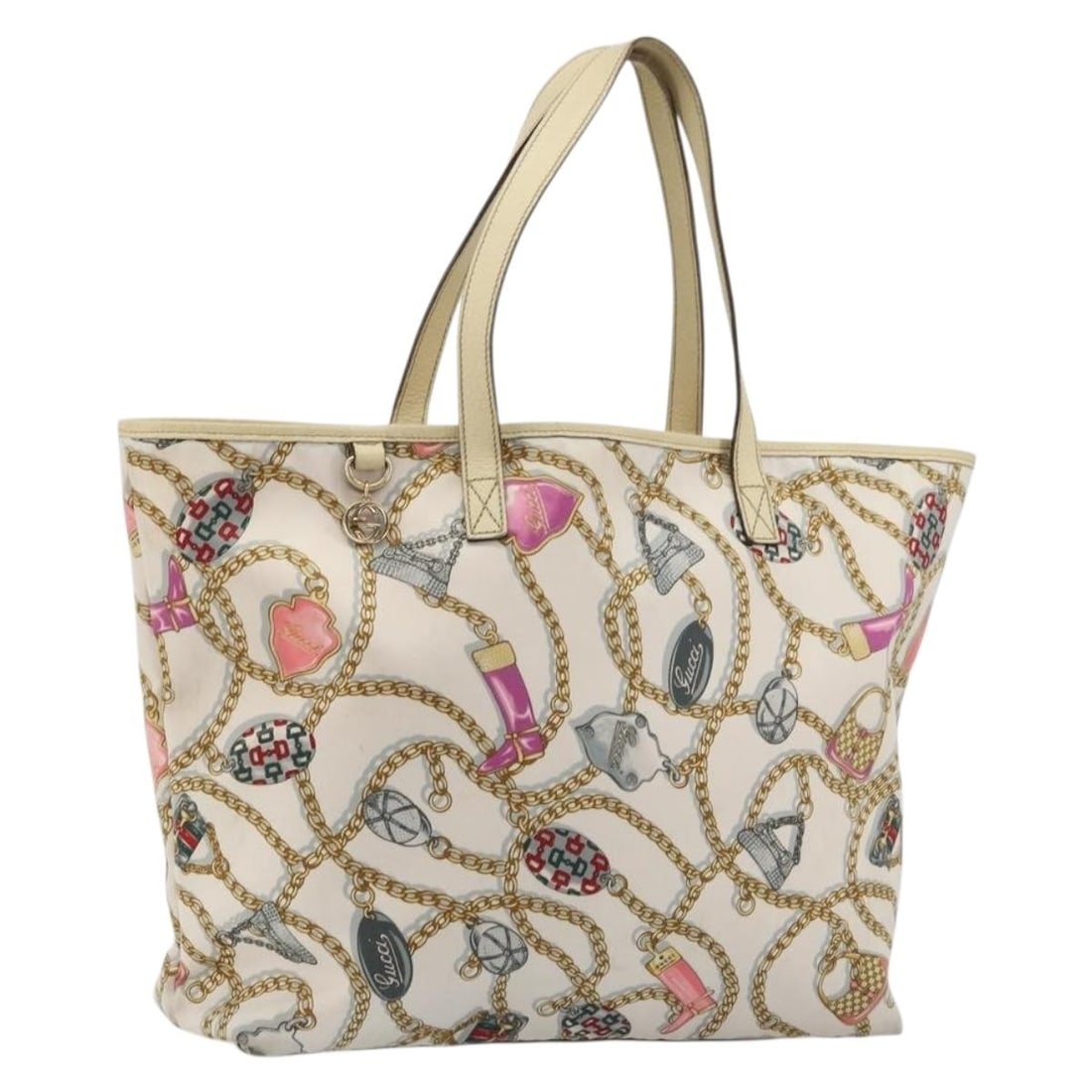 Gucci 154402 Satin Tote Bag White Gold Made in Italy: Gucci 154402 Satin Tote Bag White Gold Made in Italy Gucci tote bag in white and gold satin, made in Italy. The bag measures approximately 36 cm x 32 cm x 11 cm, with a handle drop of approximately 20