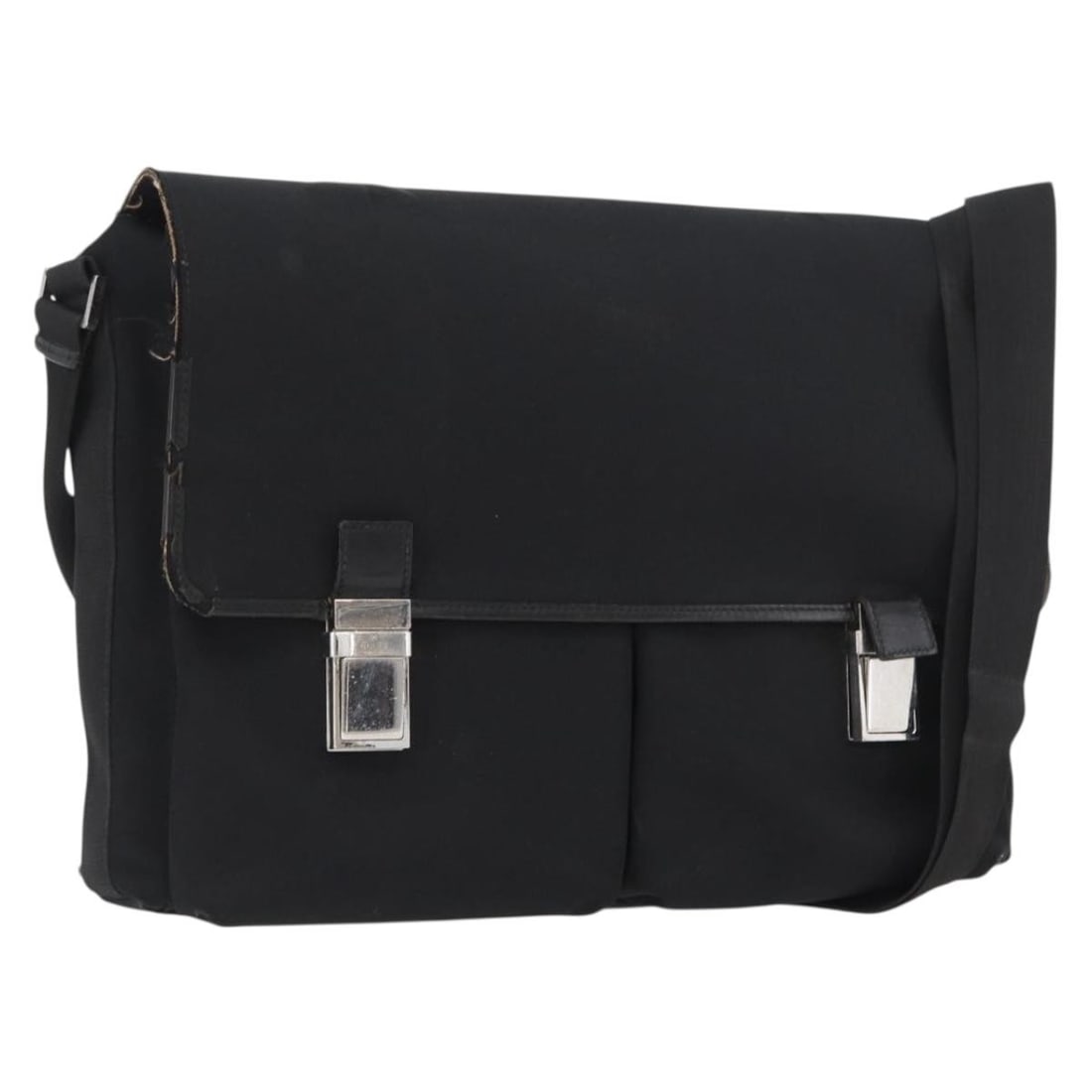 Black Canvas GUCCI 92538 Women's Shoulder Purse Silver Accents: Black Canvas GUCCI 92538 Women's Shoulder Purse Silver Accents This women's shoulder bag from Gucci features a black and silver canvas exterior and silver-tone hardware. The bag includes an adjustable