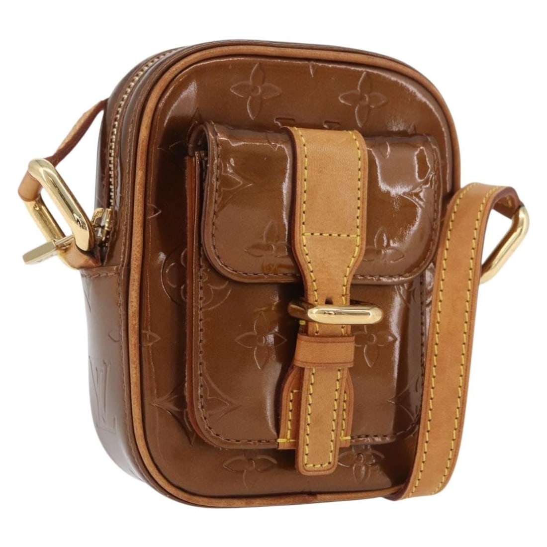 Louis Vuitton Christie PM Bronze Patent Leather Shoulder Bag M91111: Louis Vuitton Christie PM Bronze Patent Leather Shoulder Bag M91111 This is a Louis Vuitton Monogram Vernis Christie PM shoulder bag in bronze patent leather. The bag features a sleek silhouette with 