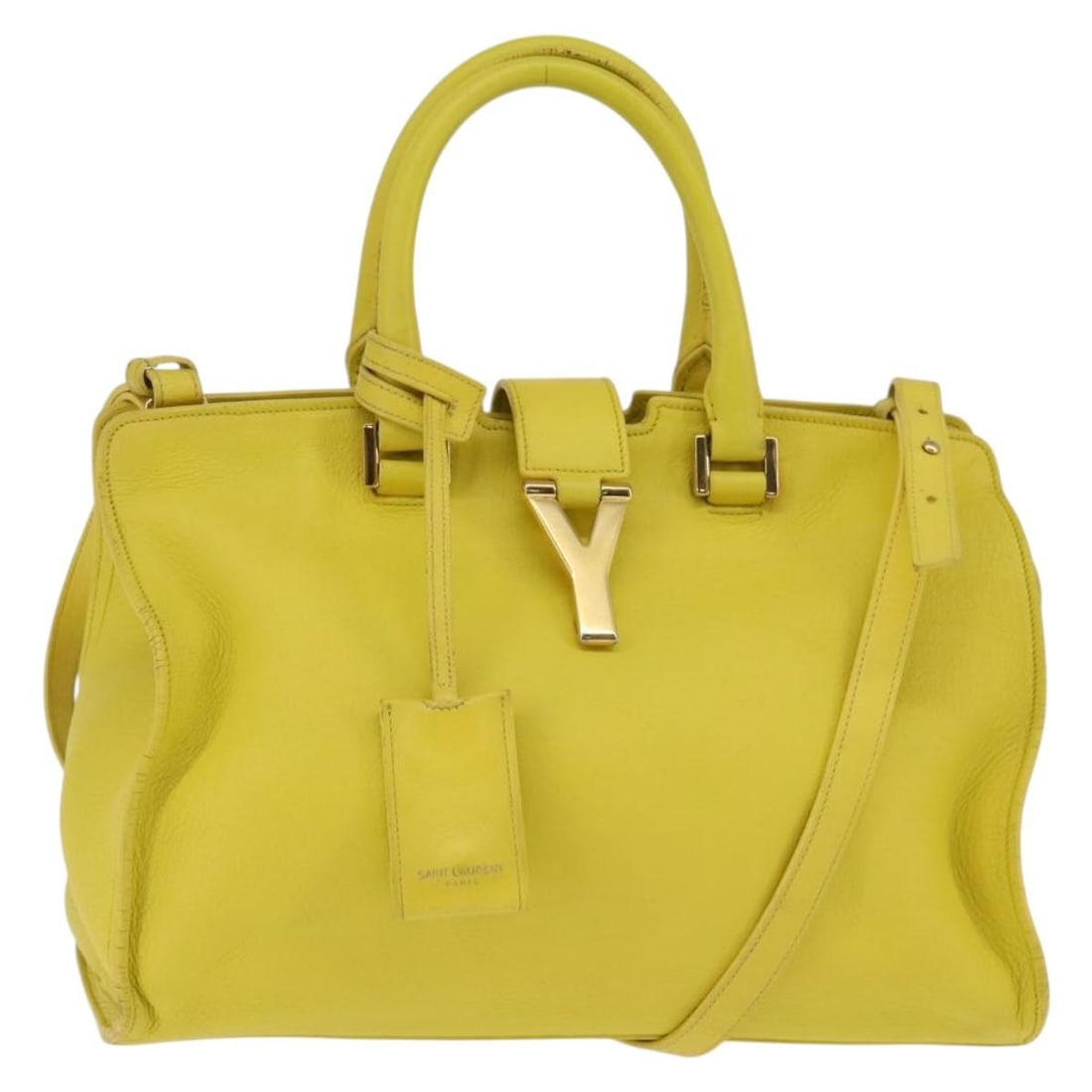 SAINT LAURENT Petit Kabas Leather Hand Bag Yellow Gold Auth BA7092: SAINT LAURENT Petit Kabas Leather Hand Bag Yellow Gold Auth BA7092 This stylish SAINT LAURENT Petit Kabas Hand Bag is crafted from premium leather, showcasing a vibrant yellow and gold exterior. Made 