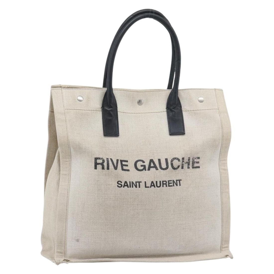 Saint Laurent Rive Gauche Gray Silver Coated Canvas Handbag: Saint Laurent Rive Gauche Gray Silver Coated Canvas Handbag Saint Laurent Rive Gauche hand bag in gray and silver coated canvas, made in Italy. The bag measures approximately 37 cm W x 37 cm H x 16 cm