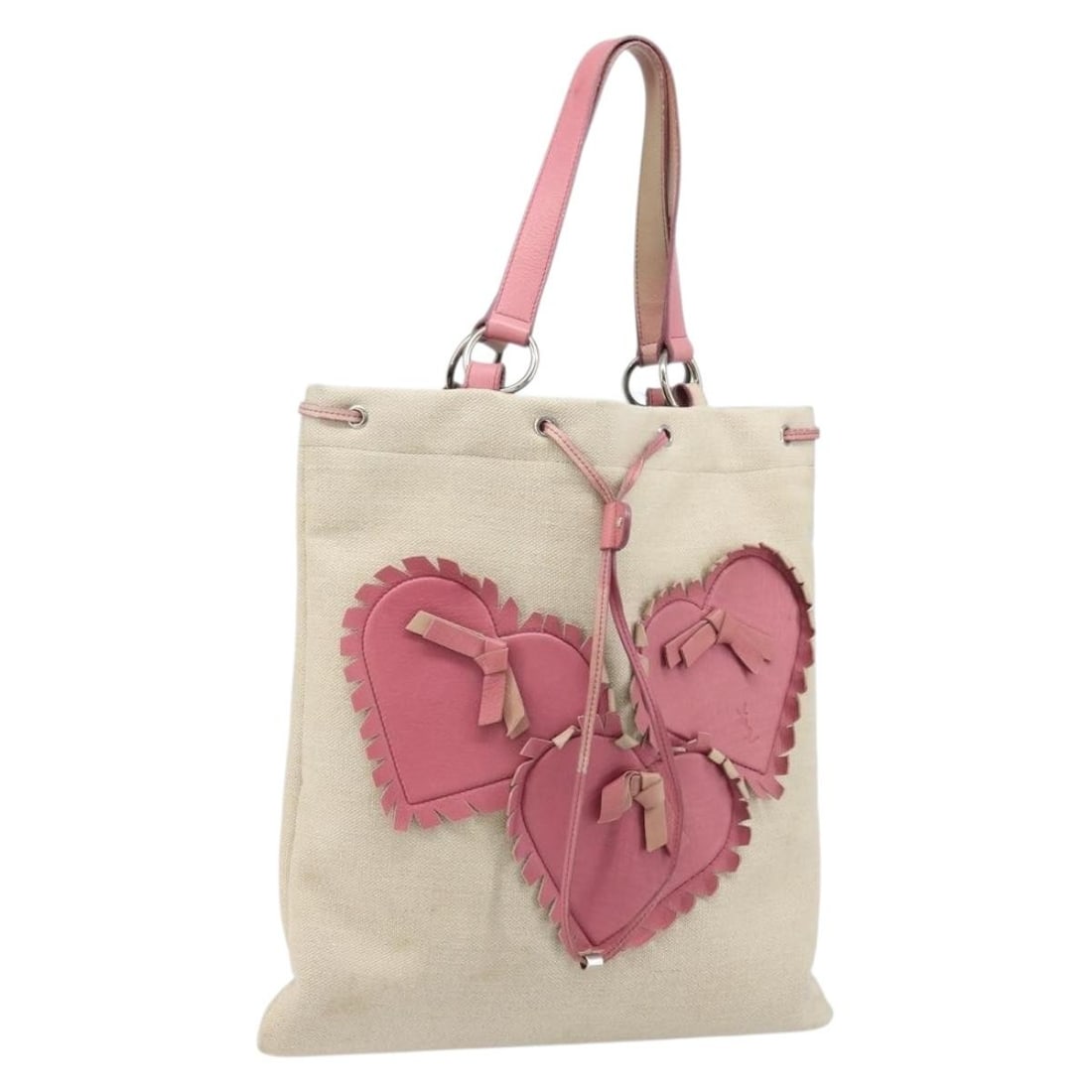 Saint Laurent Kahala Canvas Tote in Beige and Silver for Women: Saint Laurent Kahala Canvas Tote in Beige and Silver for Women This Saint Laurent Kahala tote bag is crafted from beige and silver canvas. Designed for women, it features a spacious interior and a han