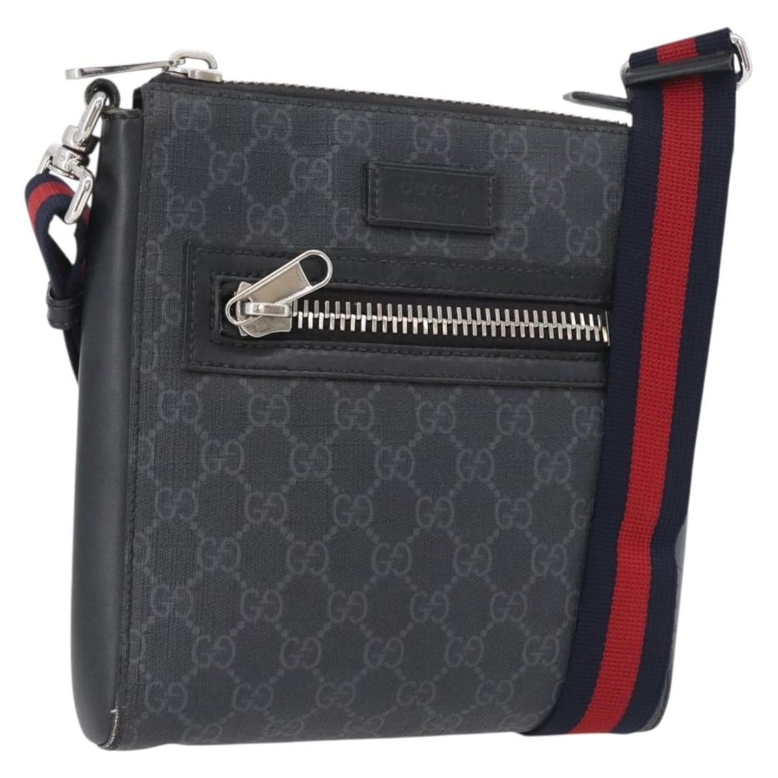 Gucci 523599 GG Supreme Sherry Line PVC Shoulder Bag Black: Gucci 523599 GG Supreme Sherry Line PVC Shoulder Bag Black A Gucci GG Supreme Sherry Line shoulder bag in black and silver, made from PVC leather and GG canvas. It is a pre-owned shoulder bag made in 