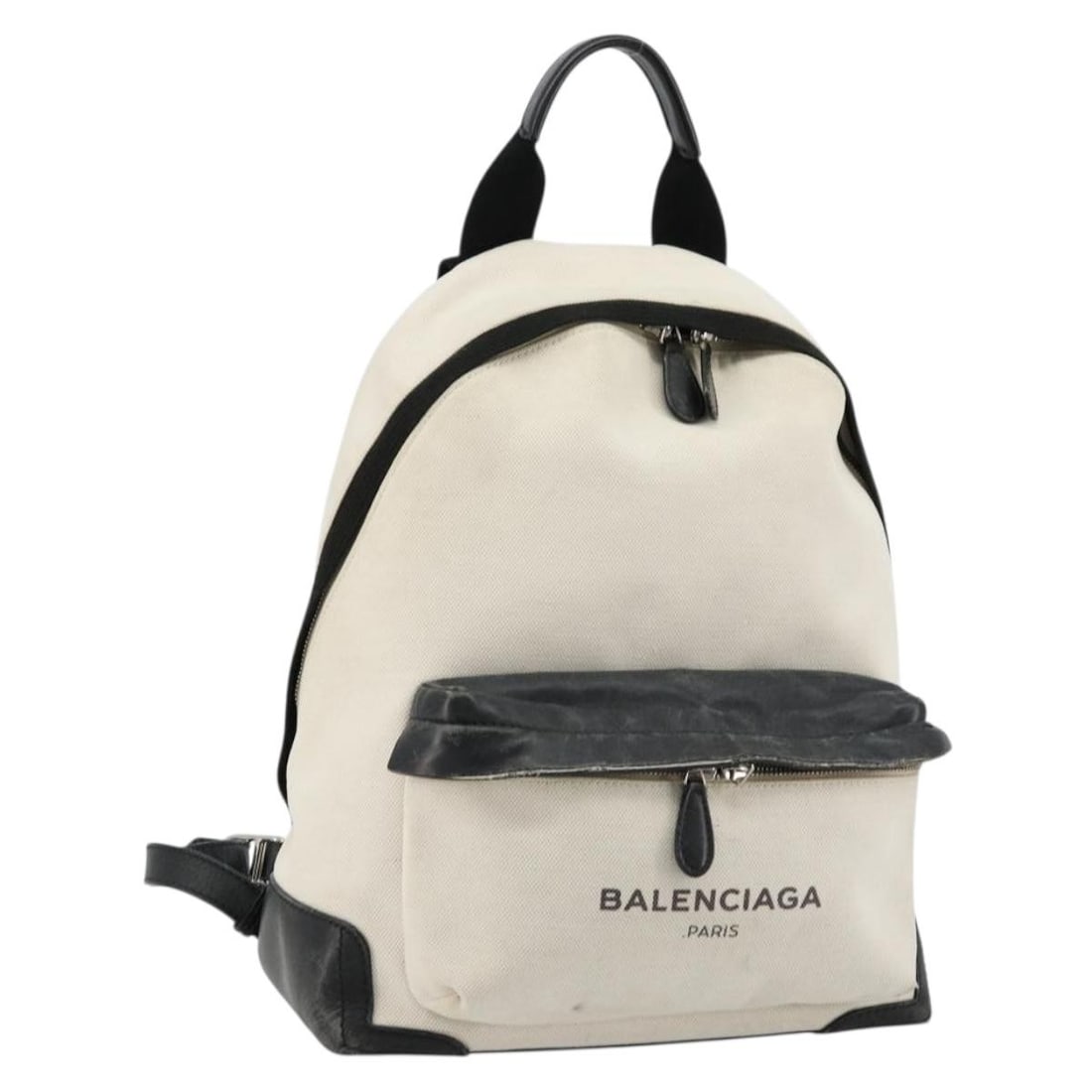 Balenciaga 409010 Canvas Backpack Black Silver White Italy: Balenciaga 409010 Canvas Backpack Black Silver White Italy Black, silver, and white Balenciaga canvas backpack made in Italy. The item is offered as the backpack shown in the photo only, with no item 