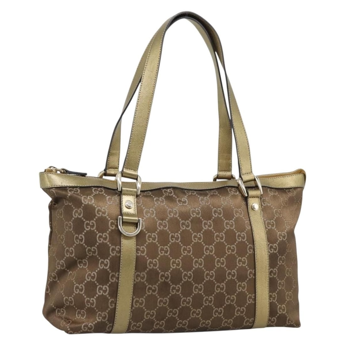 Gucci 141470 GG Canvas Gold Handbag Made in Italy: Gucci 141470 GG Canvas Gold Handbag Made in Italy This Gucci hand bag is crafted in GG Canvas with a gold color finish and was made in Italy. It measures approximately 32 cm wide, 22 cm high, and 10 c