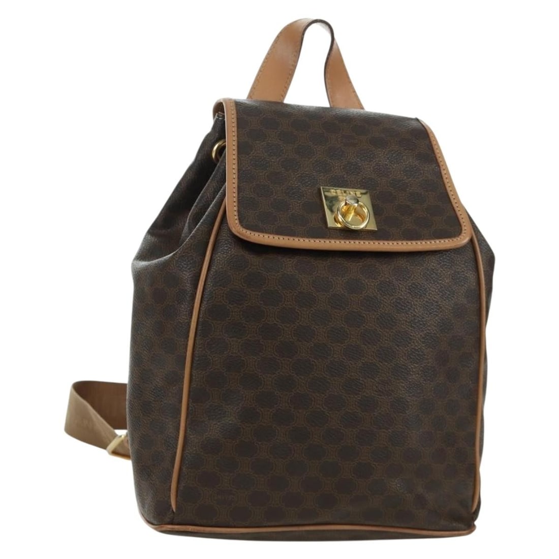 Celine Macadam Backpack Brown PVC Leather Gold Tone: Celine Macadam Backpack Brown PVC Leather Gold Tone Brown and gold CELINE backpack in Macadam canvas and PVC leather. Made in Italy, it measures approximately W20 cm x H24 cm x D11 cm (W7.9 x H9.4 x D