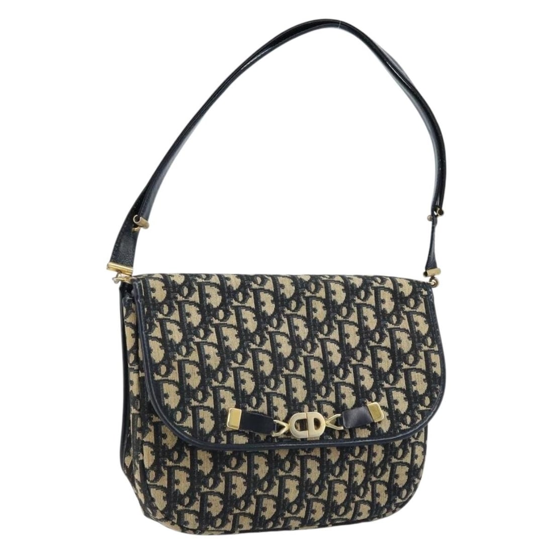Christian Dior Navy Gold Trotter Canvas Shoulder Bag: Christian Dior Navy Gold Trotter Canvas Shoulder Bag Christian Dior shoulder bag in Trotter canvas with a navy and gold exterior. Made in France and designed for women, this bag measures approximately