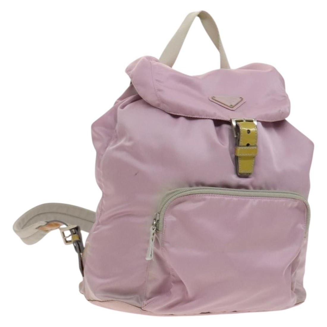 Prada Pink Nylon Backpack with Guarantee Card Made in Italy: Prada Pink Nylon Backpack with Guarantee Card Made in Italy Prada women's backpack made in Italy, crafted from nylon in pink and silver. It measures approximately 26 cm W x 30 cm H x 14 cm D (10.2 x 1