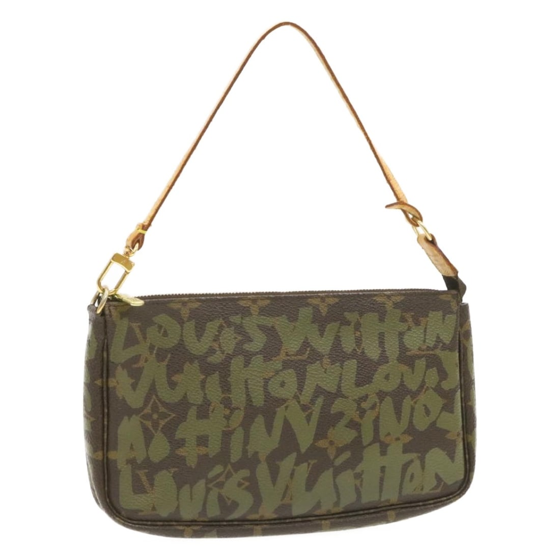 Louis Vuitton M92191 Graffiti Pochette Accessoires Green Canvas Pouch: Louis Vuitton M92191 Graffiti Pochette Accessoires Green Canvas Pouch This Louis Vuitton Pochette Accessoires pouch is crafted in Monogram Graffiti Canvas in green and was made in France. It measures 