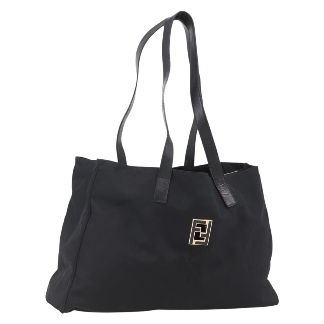 Fendi Black Nylon Tote Bag with Gold Accents for Women: Fendi Black Nylon Tote Bag with Gold Accents for Women This FENDI tote bag is crafted from black nylon with gold-tone accents. Designed for women, it features a spacious main compartment and comfortab