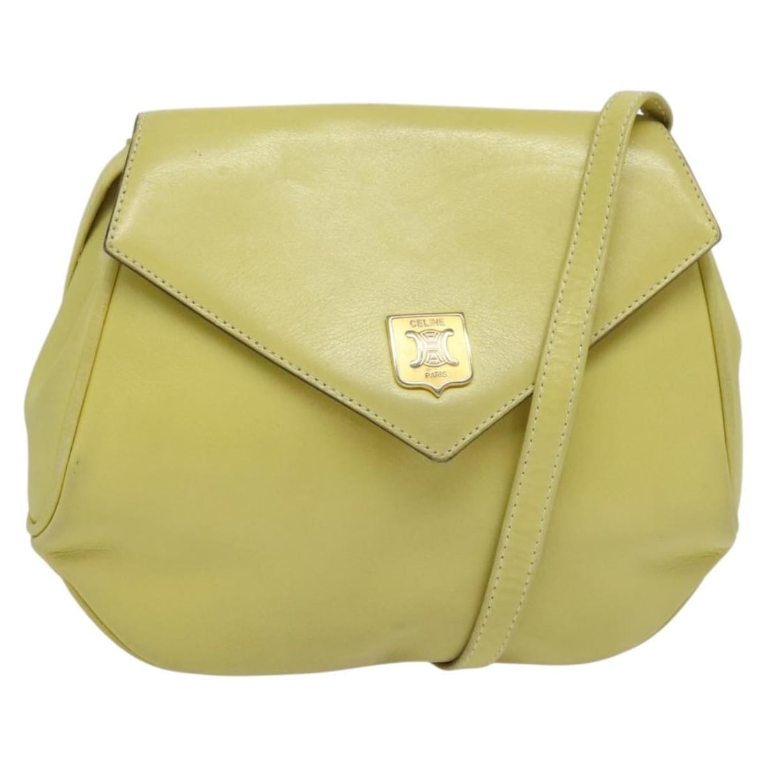 CELINE yellow gold leather shoulder bag Italy: CELINE yellow gold leather shoulder bag Italy This CELINE shoulder bag is crafted from yellow and gold leather, offering a stylish and vibrant accessory for women. Made in Italy, the bag features a st