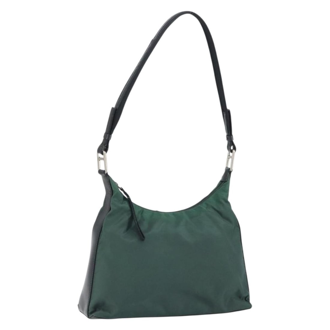 Prada Nylon Khaki Silver Shoulder Bag Italy 12.6in: Prada Nylon Khaki Silver Shoulder Bag Italy 12.6in This PRADA shoulder bag is crafted from durable nylon in a khaki and silver color scheme. Designed for women, it features a spacious interior and a c